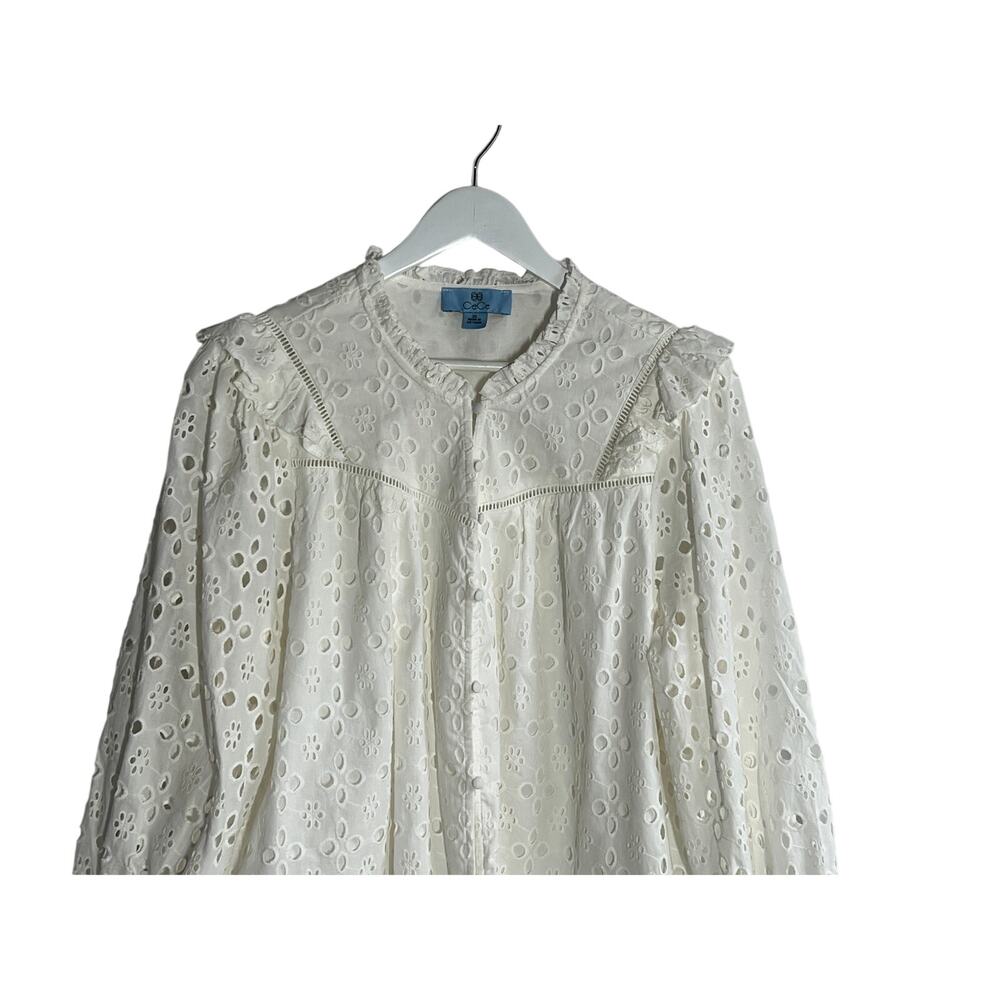 Cece White Eyelet Lace Button Down Blouse Ruffle Trim Scalloped Top Size 2X - Picture 5 of 10